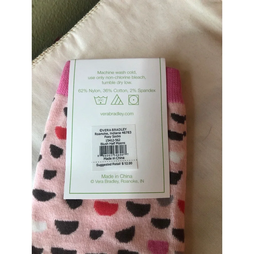 Vera Bradley Blush Half Moons Foxy Socks Pink Crew Socks 15412-562 OSFM NWT